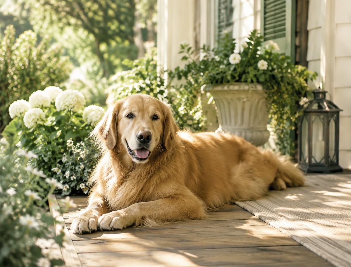 Illustrative image: A golden retriever resting on a porch